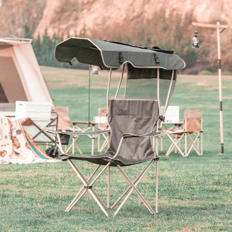 Canopy Lounge Chair with Sunshade – Portable Outdoor Camping & Hiking Chair with Holder, 1-Pack