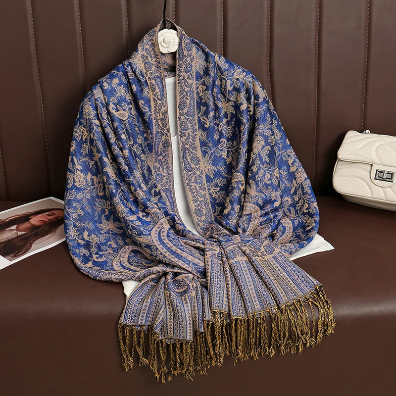 Luxury Autumn Cashmere Pashmina Shawl – Warm Winter Scarves for Women, Printed Cotton Foulard Stole Scarf 2023
