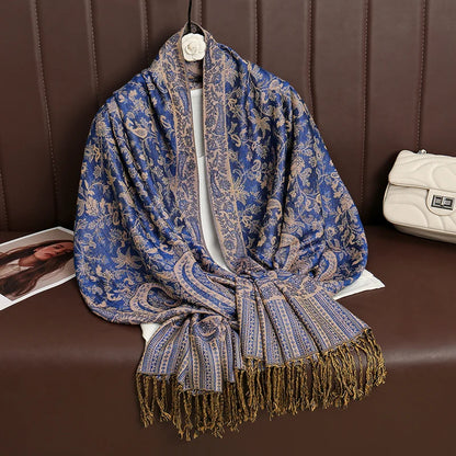 Luxury Autumn Cashmere Pashmina Shawl – Warm Winter Scarves for Women, Printed Cotton Foulard Stole Scarf 2023
