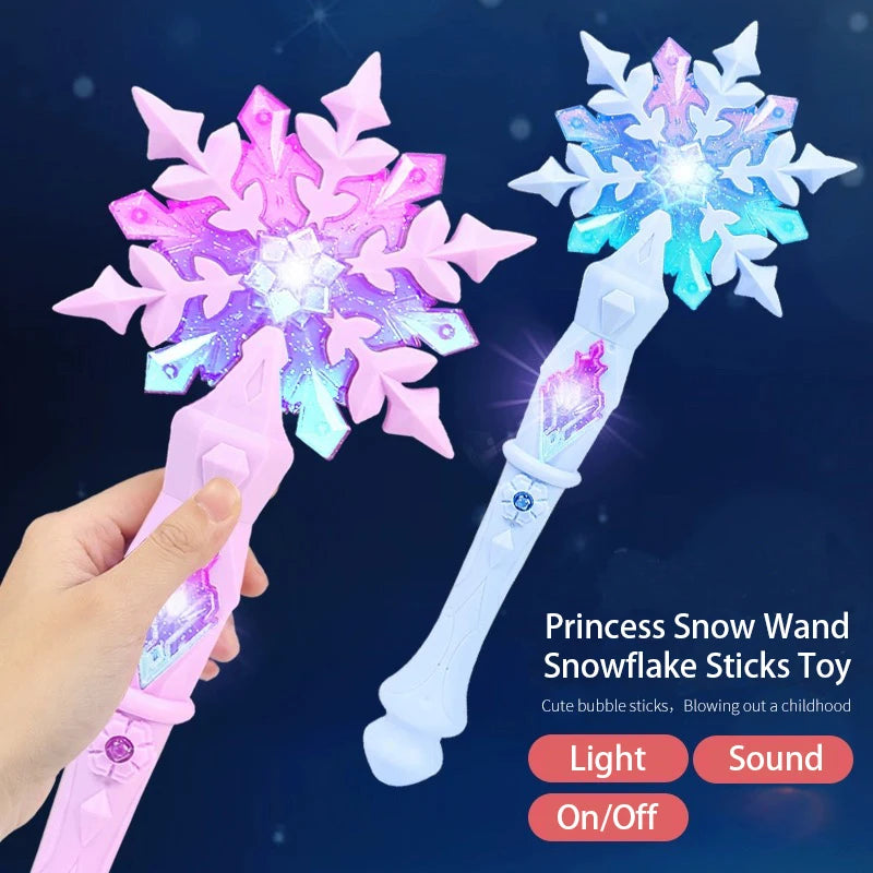 Princess Snow Wand Toy - Snowflake Light & Sound Stick for Kids, Glowing Fairy Wand for Girls, Christmas & Halloween Cosplay