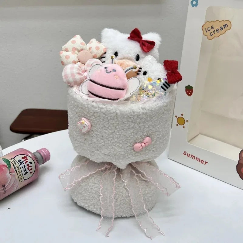 Sanrio Hello Kitty & Friends Plush Doll Bouquet – Cute Cartoon Cinnamoroll, Kuromi, My Melody Toys for Flower Girls & Kids – Perfect Holiday Gift