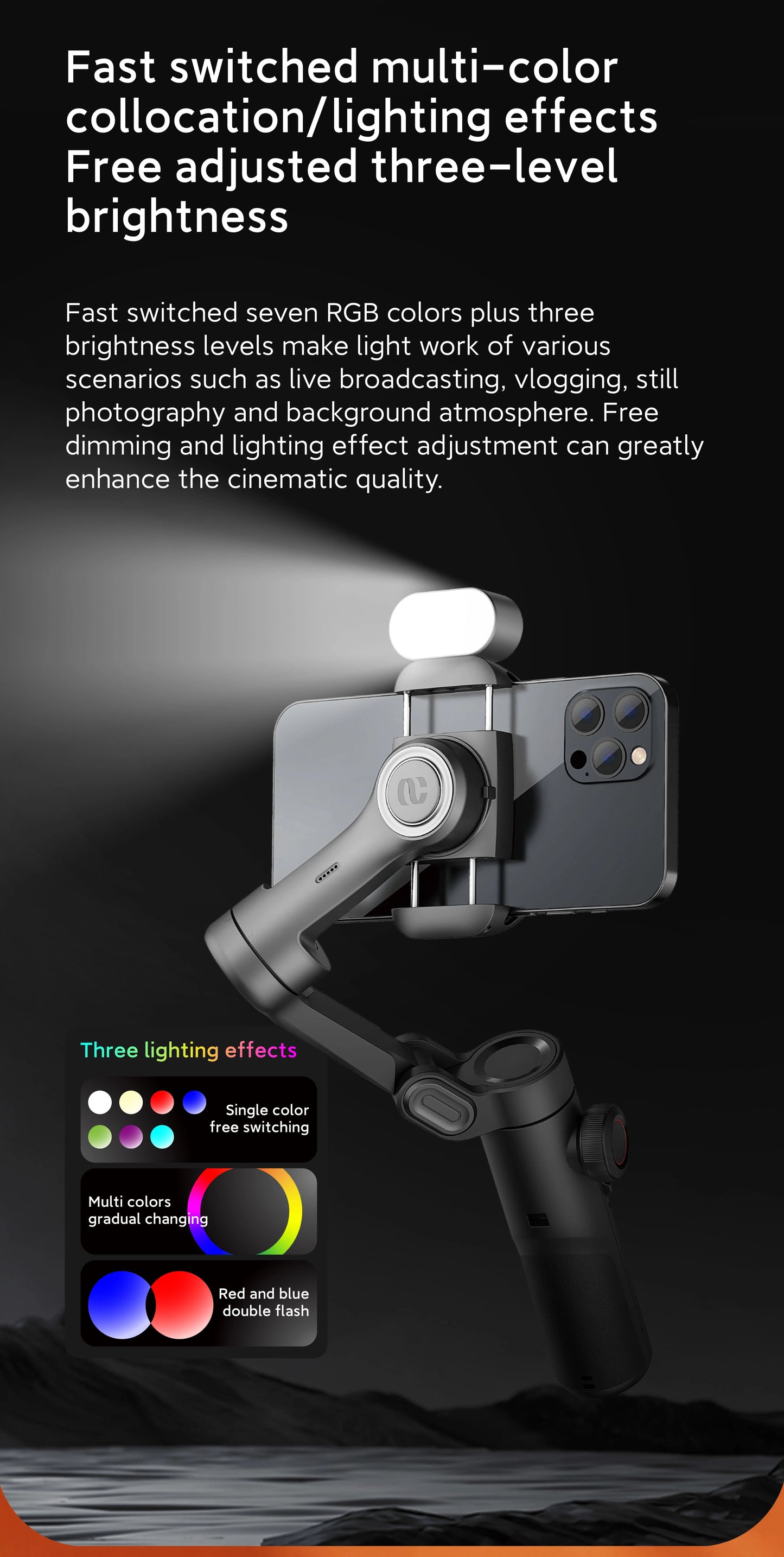 AOCHUAN RGB Magnetic Fill Light for Gimbal - LED Video Photography Light with 3 Brightness Levels & 7 Color Adjustments for Phone Selfie & Live