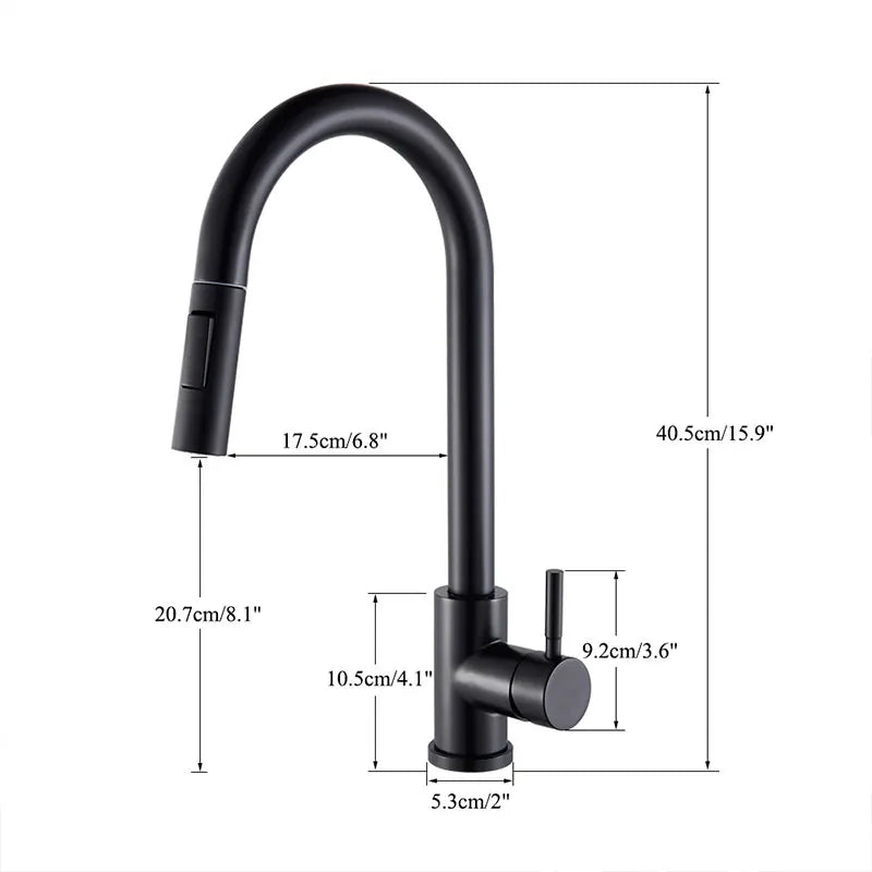 Black Kitchen Faucet - Two-Function Single Handle Pull-Out Mixer Tap with Hot & Cold Water, Deck Mounted