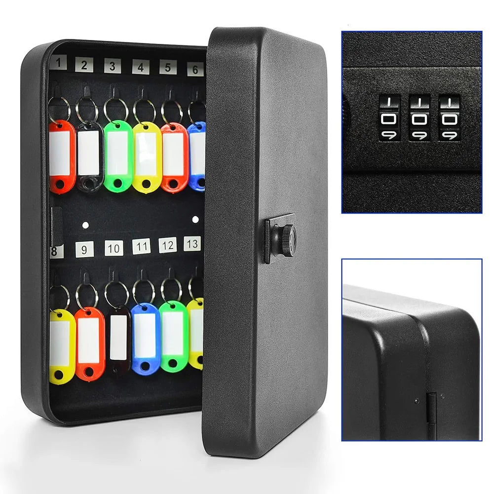 Combination Key Cabinet – Wall-Mounted 20 Key Organizer with Key/Code Lock for Secure Key Storage