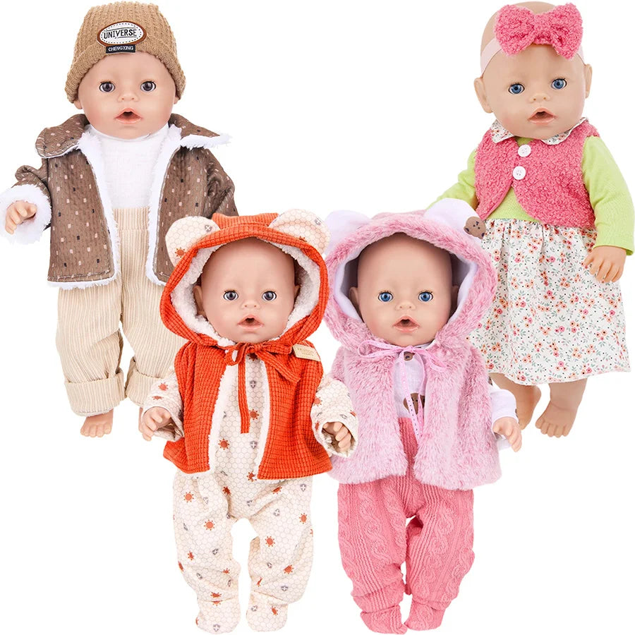 43cm Baby Doll Clothes Set – Leather Jacket, Pants & Rompers for 18-Inch American Dolls, Winter Outfit