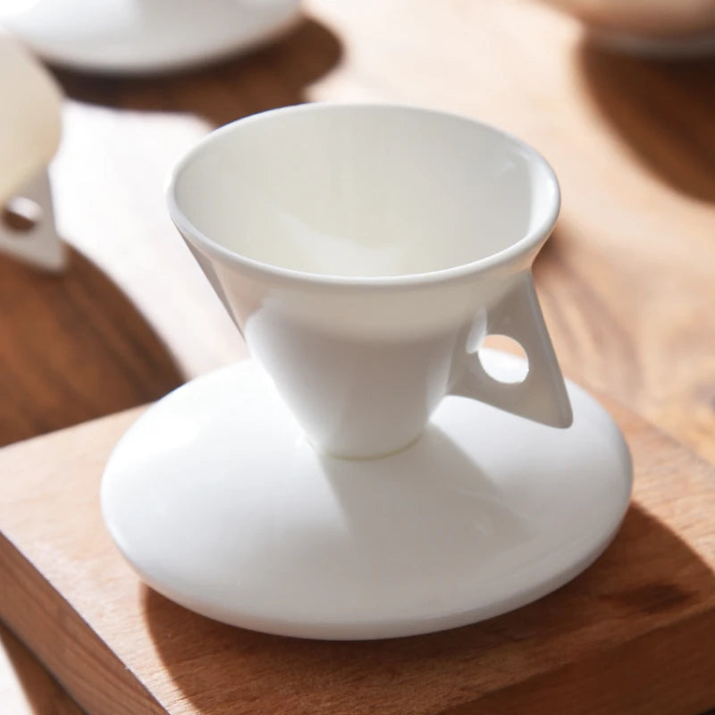 Hand-Brewed Bone China Coffee Cups & Saucers Set: Espresso Share Ins Style with Spoon - Exquisite High-Value Small Cup