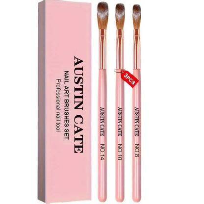 3Pcs Acrylic Nail Brush Set #8/10/14 - Professional Nail Brushes for Acrylic Powder Extensions, 3D Carving & Nail Art Salon Tools