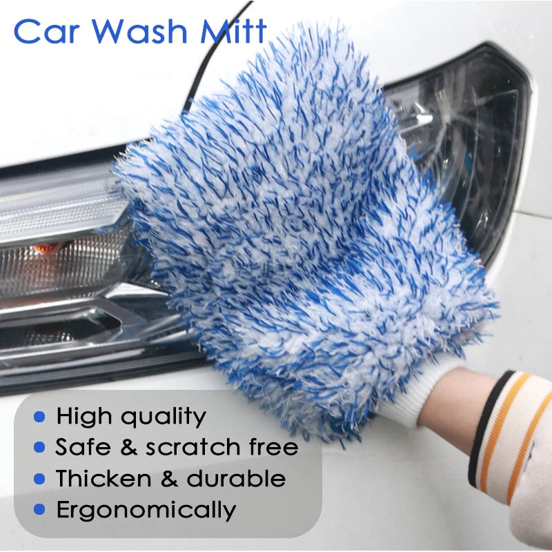 Plush Microfiber Car Wash Mitt - Thick Auto Cleaning Mitts for Car Wash - Accessories and Tools