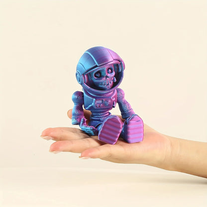 Articulated Skeleton Astronaut Figurine — 3D Printed Movable Space-Themed Collectible with Sliding Helmet for Home Display