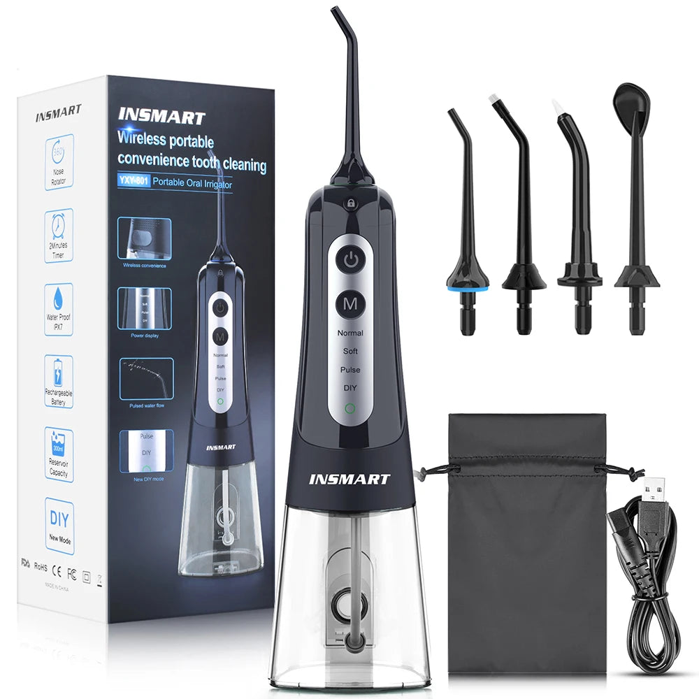 INSMART Portable Oral Irrigator – 300ml Waterproof Dental Water Flosser for Teeth Cleaning & Whitening