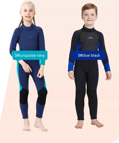 Children's 2mm/3mm Neoprene Wetsuit – One-Piece Long Sleeve Diving Suit for Cold Protection, Sunscreen, Surfing, Swimming & Snorkeling