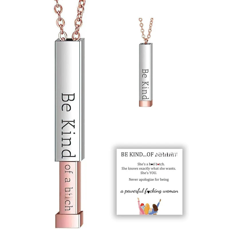 Be Kind of A B Necklaces for Women - Hidden Message, Friendship Jewelry Gift for Best Friends, Sorority Sisters, Square Tube Pendant