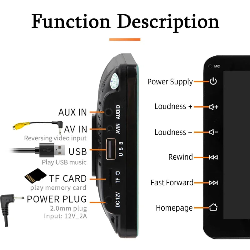 Hippcron 7-Inch Portable Car Radio Multimedia Player – Wireless CarPlay & Android Auto Universal Touchscreen