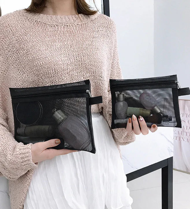 New Mesh Transparent Cosmetic Bags – Small & Large Clear Makeup Pouch, Portable Travel Toiletry Organizer with Lipstick Storage