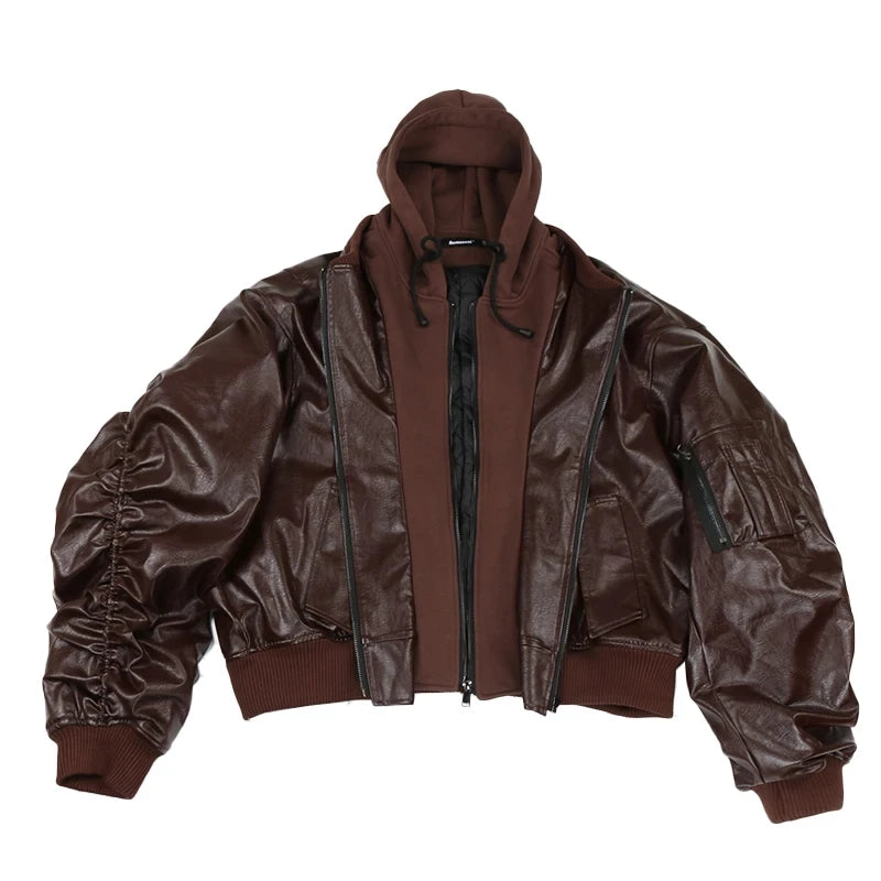 Mauroicardi Autumn Winter Oversized PU Leather Bomber Jacket for Men - Thickened Warm Hooded Luxury Designer Coat