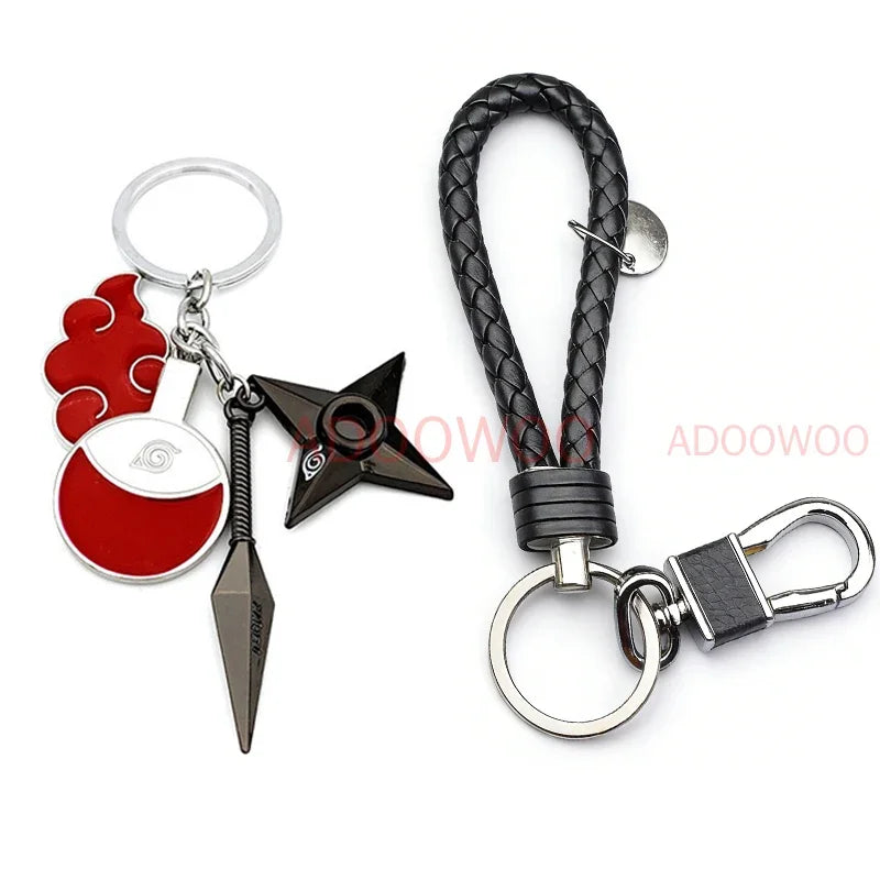 Bandai Naruto Red Cloud Alloy Keychain Set – 20 Styles Anime Woven Leather Rope Charm Car Pendant Punk Jewelry Gift Accessories