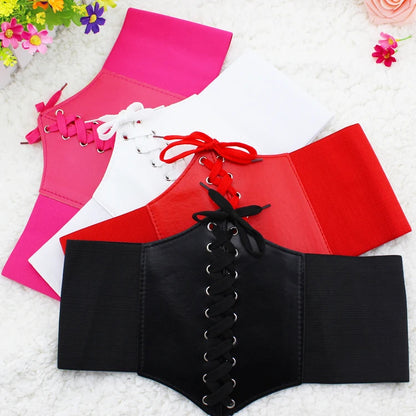 Women's Punk PU Leather Corset Belt - Wide Elastic High-Waist Waist Cincher