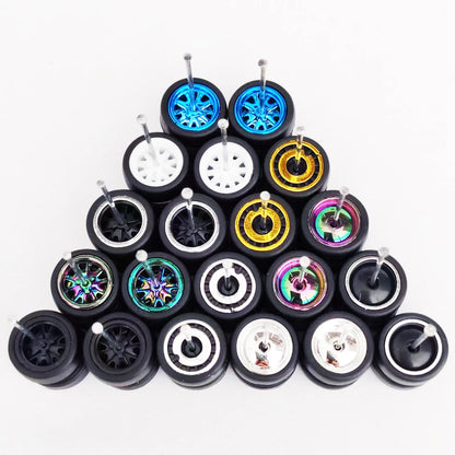 1:64 Alloy Car Wheels & Rubber Tires Set - Replacement Axles for Hot Wheels, Matchbox & Model Cars