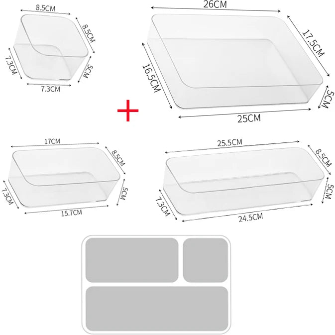4PCS Clear Plastic Desk & Drawer Organizers – Makeup Storage Boxes for Office & Bathroom