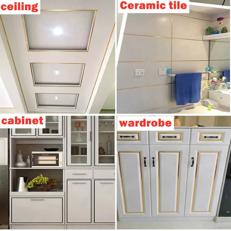 20m Ceramic Tile Mildewproof Gap Tape - Self-Adhesive Wall & Floor Tile Sticker - Gold, Silver, Black Home Decorations
