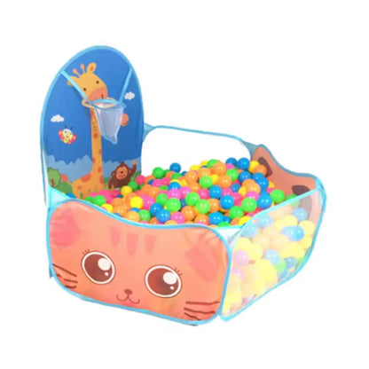 120cm Kids Cartoon Ball Pit Playpen with Basketball Hoop - Portable Foldable Baby Playground Tent for Indoor and Outdoor Play