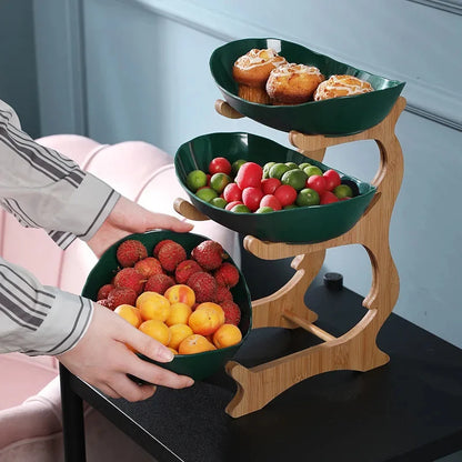 Wooden Table Plates and Dinnerware - Partitioned Fruit Bowl, Candy Cake Trays, and Kitchen Tableware Dishes