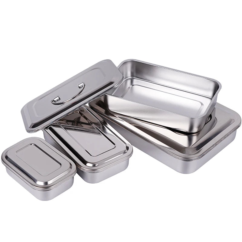 Stainless Steel Dental Instrument Tray with Lid – Medical Sterilization & Disinfection Container for Surgical Tools