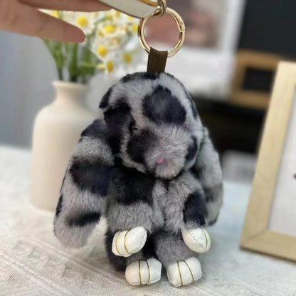 Fluffy Rabbit Fur Pompon Keychain – Cute Bunny Bag and Car Key Ring for Women and Girls