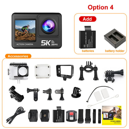 5K Action Camera – 4K60FPS, EIS, Dual Screen, 170° Wide Angle, 30M Waterproof Sport Camera with Remote Control
