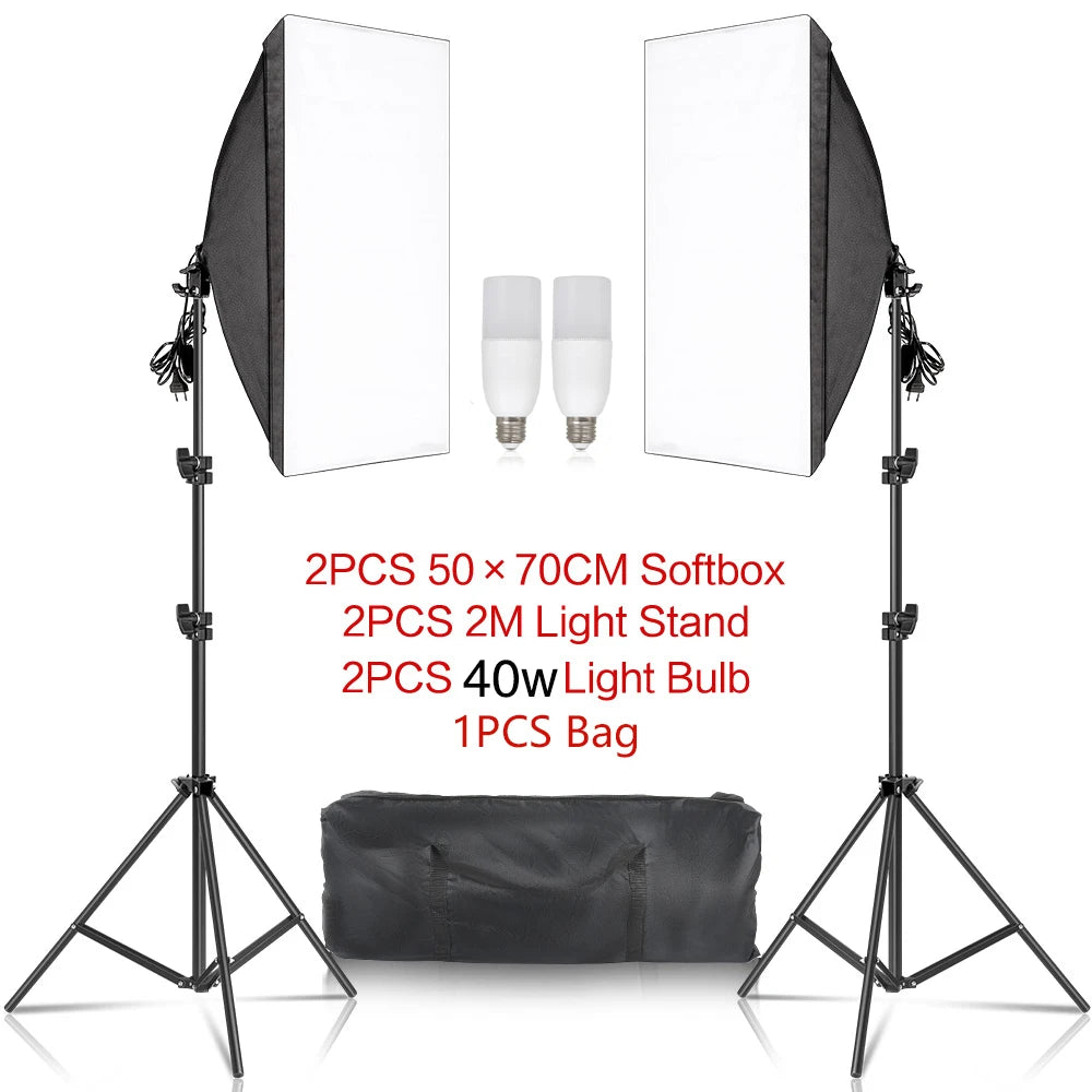 30W-40W Photography Softbox Lighting Kit – 50x70CM Continuous Soft Light for Studio and Portrait Shooting
