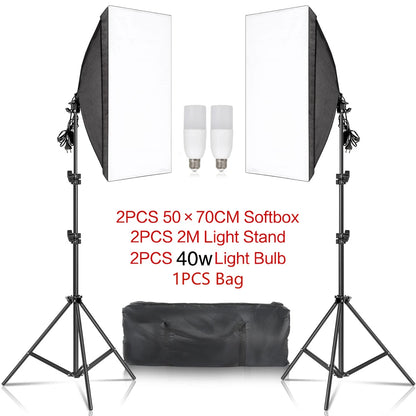 30W-40W Photography Softbox Lighting Kit – 50x70CM Continuous Soft Light for Studio and Portrait Shooting