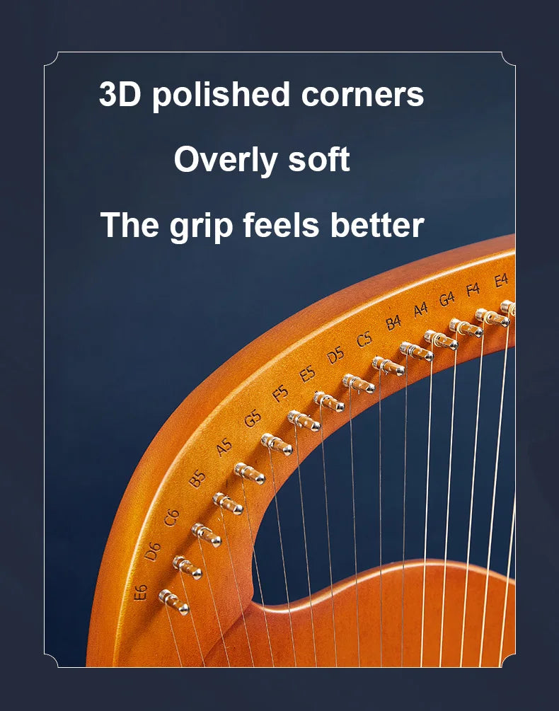 24-String Lyre Harp – Wooden Mahogany Piano Harp for Beginners with Matching Gifts