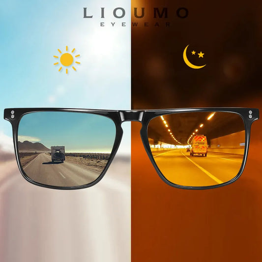 Brand Rivet Square Photochromic Sunglasses: Polarized Sun Glasses for Men & Women | Day Night Vision Anti-Glare | Zonnebril Heren