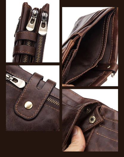 Fashion Women’s Leather Wallet — Genuine Leather Clutch with Hasp & Double Zipper, Short Coin Pocket and ID Card Holder Purse