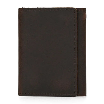 Men’s Genuine Leather Short Wallet with Chain – Trifold Zipper Clutch, Card Holder & Coin Purse