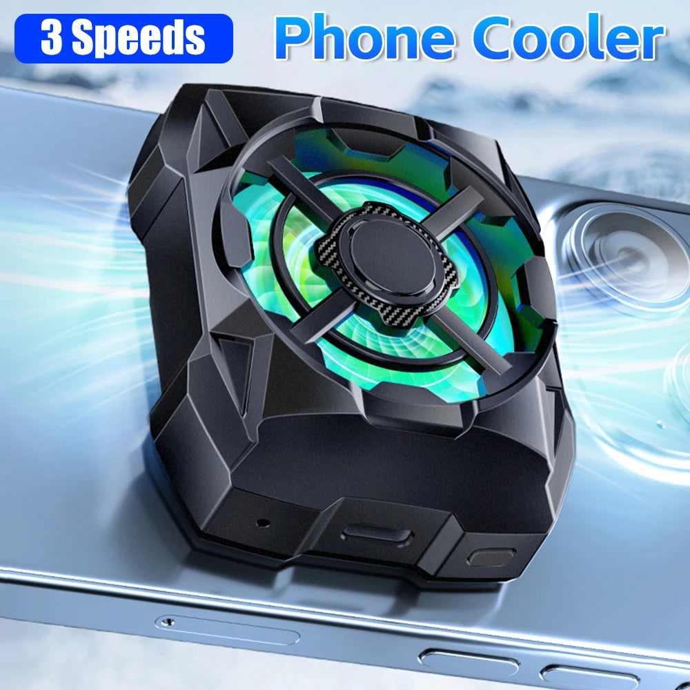 Portable Rechargeable Phone Cooler – Wireless Magnetic Cooling Fan with Blue Light & 3-Speed Adjustable Mobile Heat Radiator