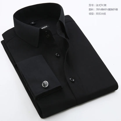 Men’s French Cuff Dress Shirt - Slim Fit Solid Color Long Sleeve Formal Business Shirt
