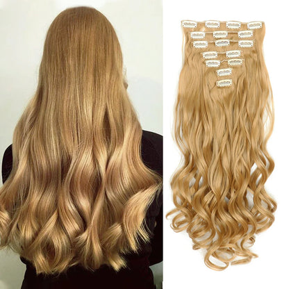 Clip-In Hair Extensions, 7-Piece Full Head 22-Inch Long Curly Wavy Synthetic Hair Extensions for Women and Girls