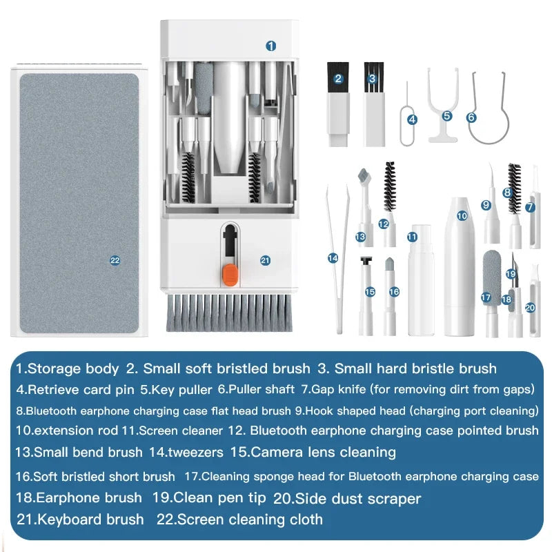 22-in-1 Multi-Function Cleaning Kit - Phone, Keyboard, AirPods, Camera, PC & Screen Cleaning Tools