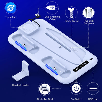 DinoFire PS5 Slim Cooling & Charging Stand – Vertical Fast Controller Charging Station for Disc & Digital PlayStation 5 Console