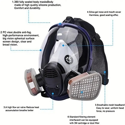 Silicone Full Face Respirator Mask 6800 – 15-in-1 Gas, Dust & Chemical Protection for Laboratory, Welding, Painting & Insecticide Spray