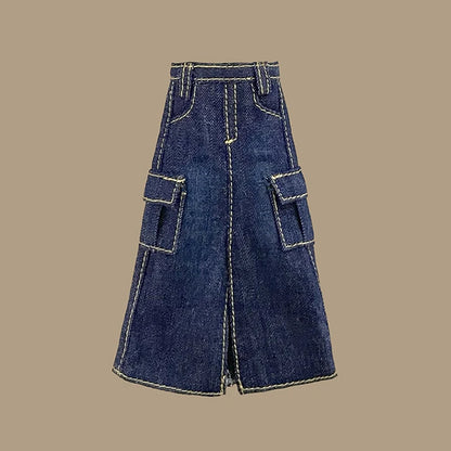Handmade Blythe Doll Clothes – Off-Shoulder Sweater & Split Denim Long Skirt Mini Dress for 1/6 OB24 Dolls