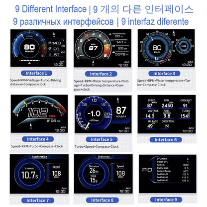 A501 Car Head-Up Display — OBD2 Smart HUD with Turbo Gauge, Digital Odometer, Security Alarm, Water & Oil Temp, RPM Auto Meter