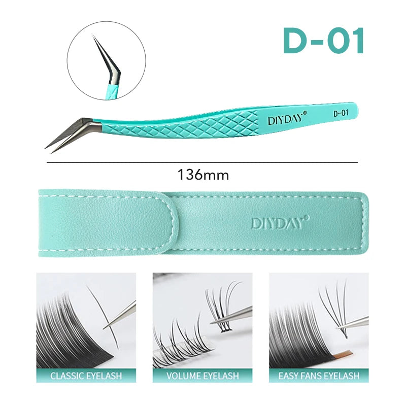 DIYDAY Anti-Slip Tweezers — High-Density Fiber Tip for Eyelash Extensions & Eyebrow Precision Beauty Tools