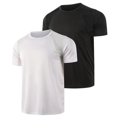 Men’s Summer Solid Color T-Shirt – Round Neck Short Sleeve Athletic Fitness Sports Top (Black & White, 1–2 PCS)