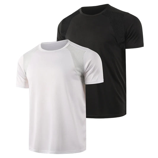 Men’s Summer Solid Color T-Shirt – Round Neck Short Sleeve Athletic Fitness Sports Top (Black & White, 1–2 PCS)