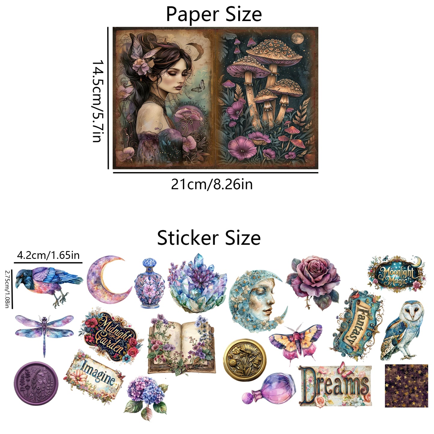 52 Piece Gothic Midnight Garden Scrapbook Set - Background Paper Pads & Stickers for Crafts, Holidays & Parties