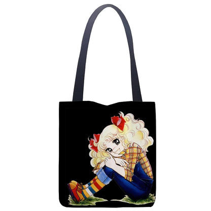 Cartoon Candy Handbag - Women’s Casual Linen Totes, Underarm Top Handle Bag, Shopping & Travel Tote