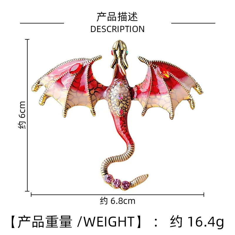 Rhinestone Dragon Enamel Brooch - Elegant Flying Dragon Lapel Pin for Men and Women, Suits, Parties, and Everyday Style