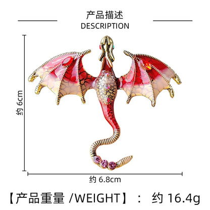 Rhinestone Dragon Enamel Brooch - Elegant Flying Dragon Lapel Pin for Men and Women, Suits, Parties, and Everyday Style